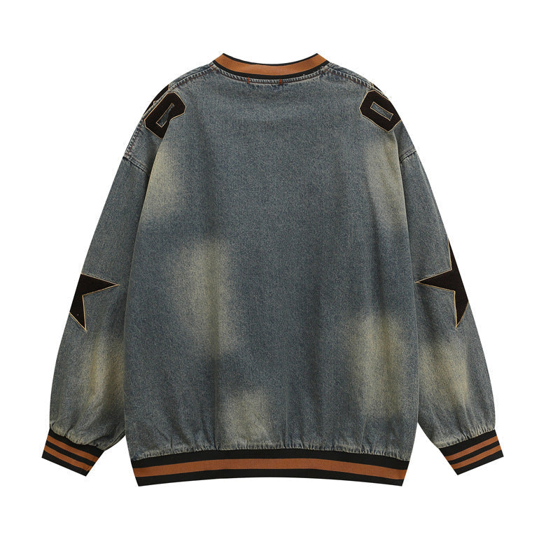 Denim Sweater black accents on a white background