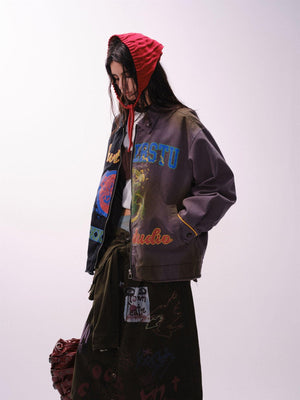 Multi-Element Graffiti Stitching Jacket – Unisex Spring Loose Cotton Jacket - MRC STORE