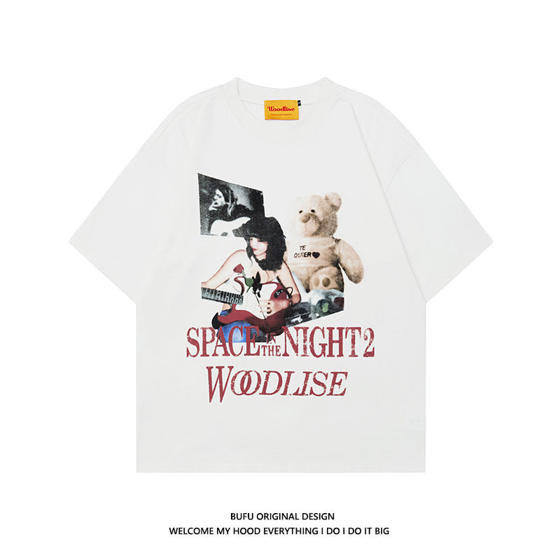 Men’s Retro T-Shirt - Loose Bear & Letter Print My Store  19.99