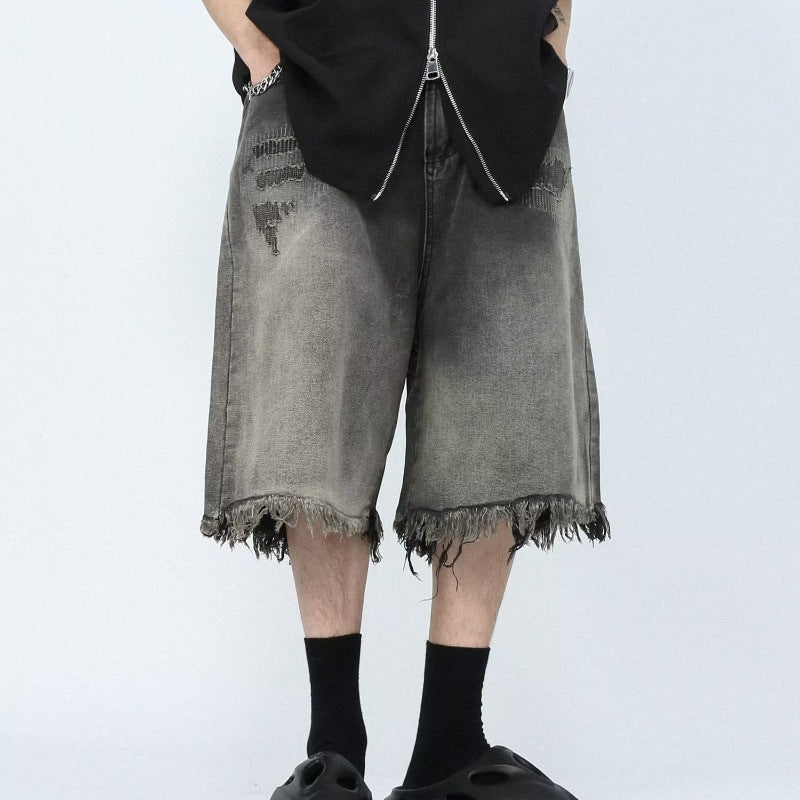 Men’s Distressed Jeans - Mid-Waist Washed Black My Store 