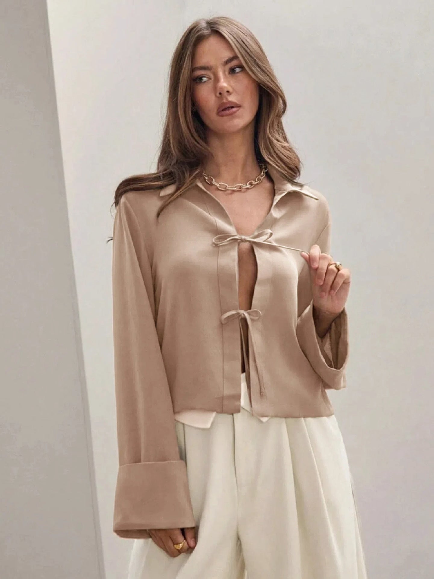 Women’s Bowknot Lace-Up Cardigan Shirt My Store  35.00