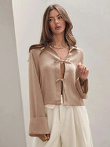 Women’s Bowknot Lace-Up Cardigan Shirt My Store  35.00