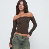 Women's Autumn Solid Color Twisted Off-Shoulder T-Shirt – Slim Fit Long Sleeve T-Shirt