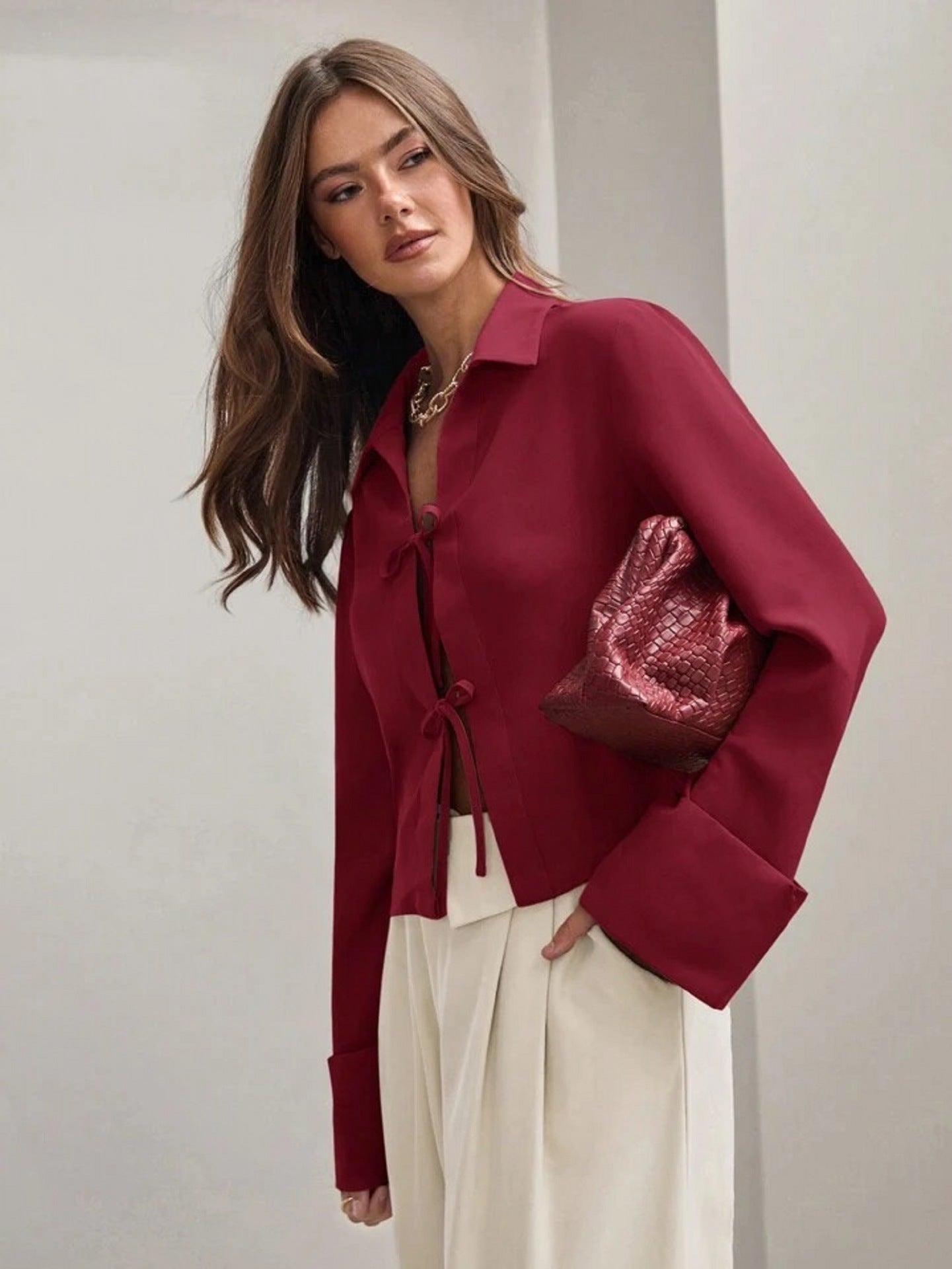 Women’s Bowknot Lace-Up Cardigan Shirt My Store  35.00