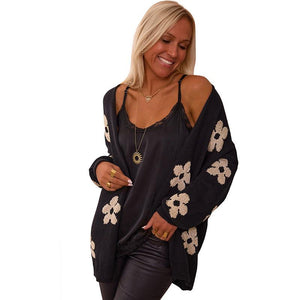 Floral Print Thermal Knit Cardigan – Loose Acrylic Cardigan for Womem - MRC STORE