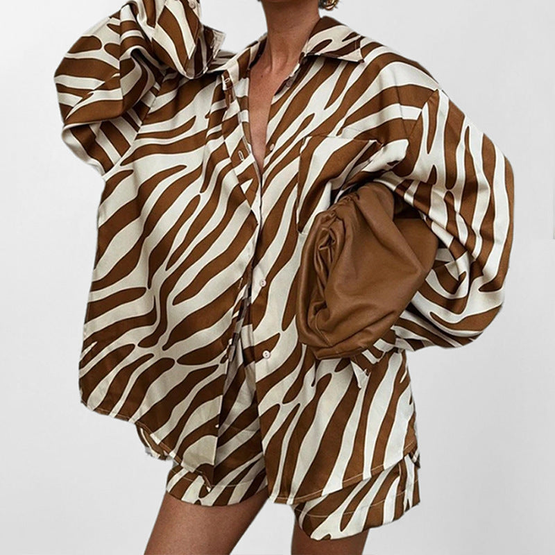 Women’s Two-Piece Suit - Printed Brown Set My Store 