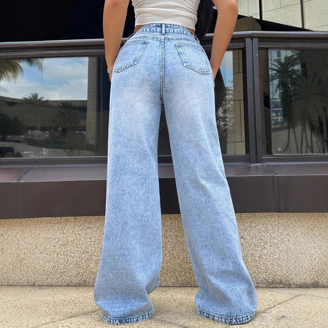Women’s Ripped Jeans - Wide Leg Washed Blue My Store 