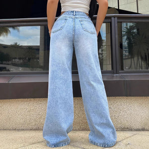 Women’s Ripped Jeans - Wide Leg Washed Blue My Store 
