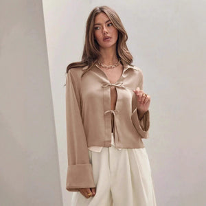 Women’s Bowknot Lace-Up Cardigan Shirt My Store 