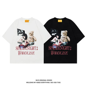 Men’s Retro T-Shirt - Loose Bear & Letter Print My Store 