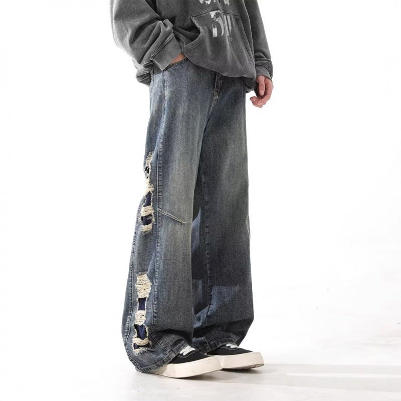 Men’s Ripped Jeans - Washed Loose Blue My Store 