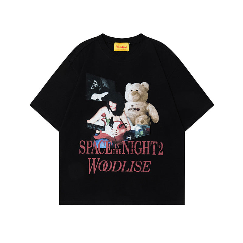 Men’s Retro T-Shirt - Loose Bear & Letter Print My Store 