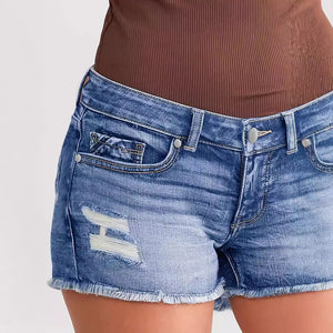 Ladies Ripped Wadding Button Shorts – Light Blue Denim Street Fashion - MRC STORE