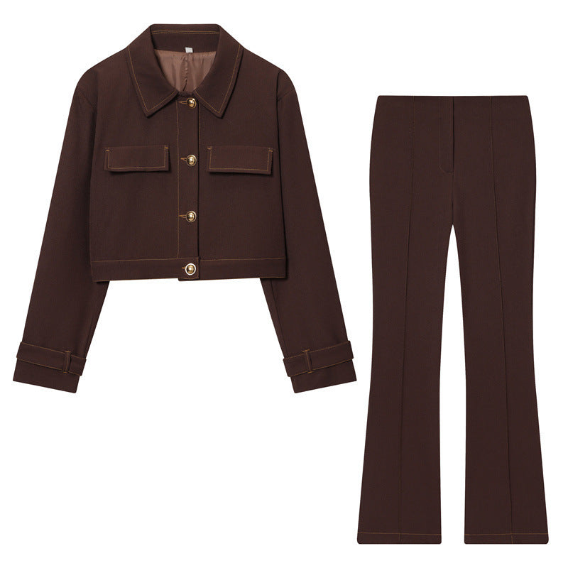 Piped Short Jacket & Flare Pants Set MRC STORE 