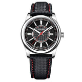 Watch with black strap and black dial on a white background