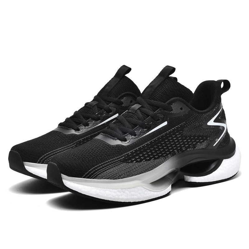 Black and white athletic shoes on a white background