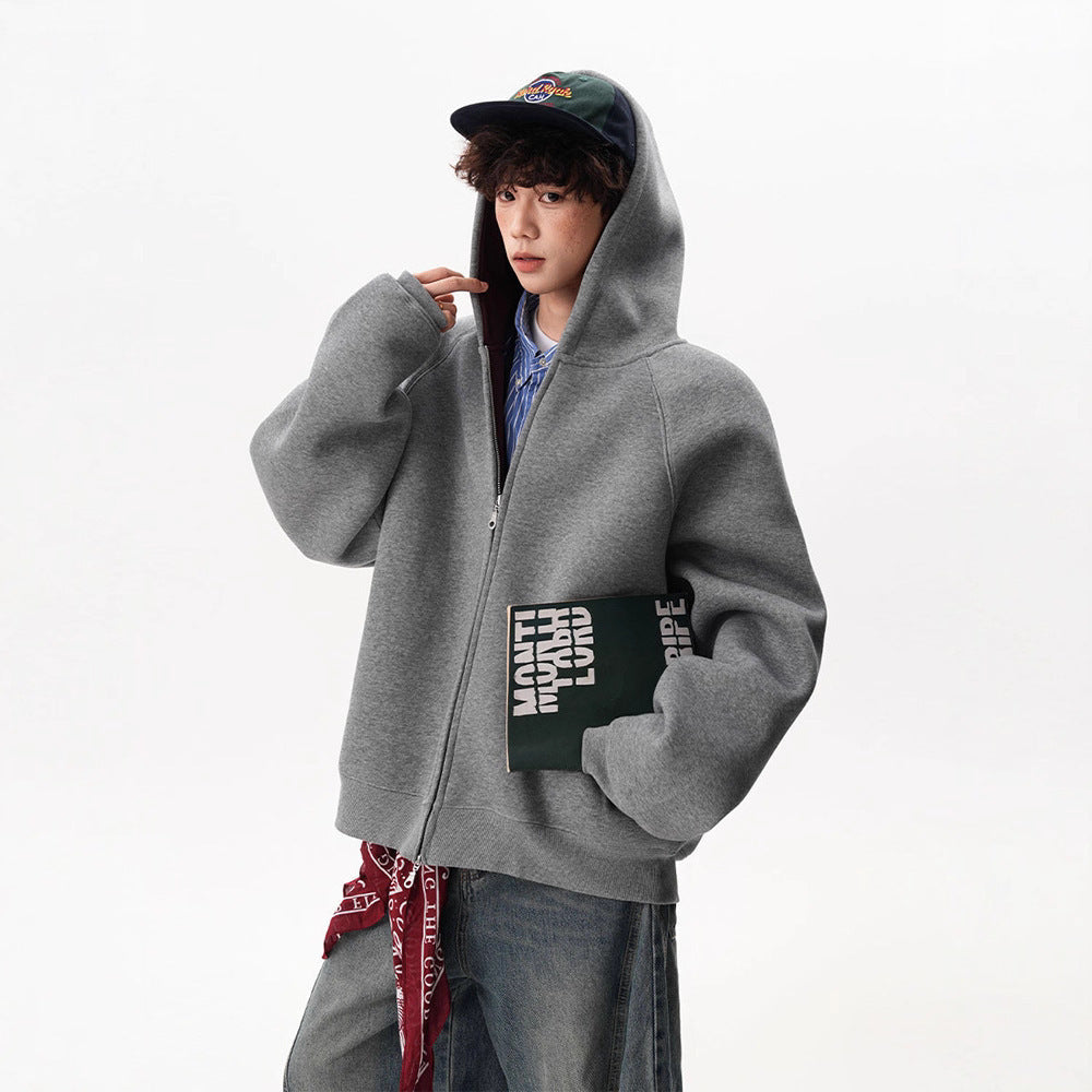 Men’s Contrast Zipper Hooded Cardigan My Store 