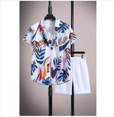 Men's Casual Ice Silk Printed Short-Sleeve Shirt & Shorts Set – Summer Sports Outfit - MRC STORE