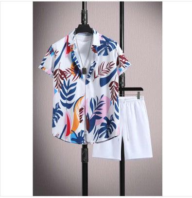 Men's Casual Ice Silk Printed Short-Sleeve Shirt & Shorts Set – Summer Sports Outfit - MRC STORE