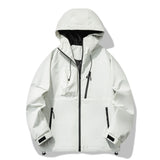 White jacket with black accents on a white background