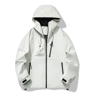 White jacket with black accents on a white background