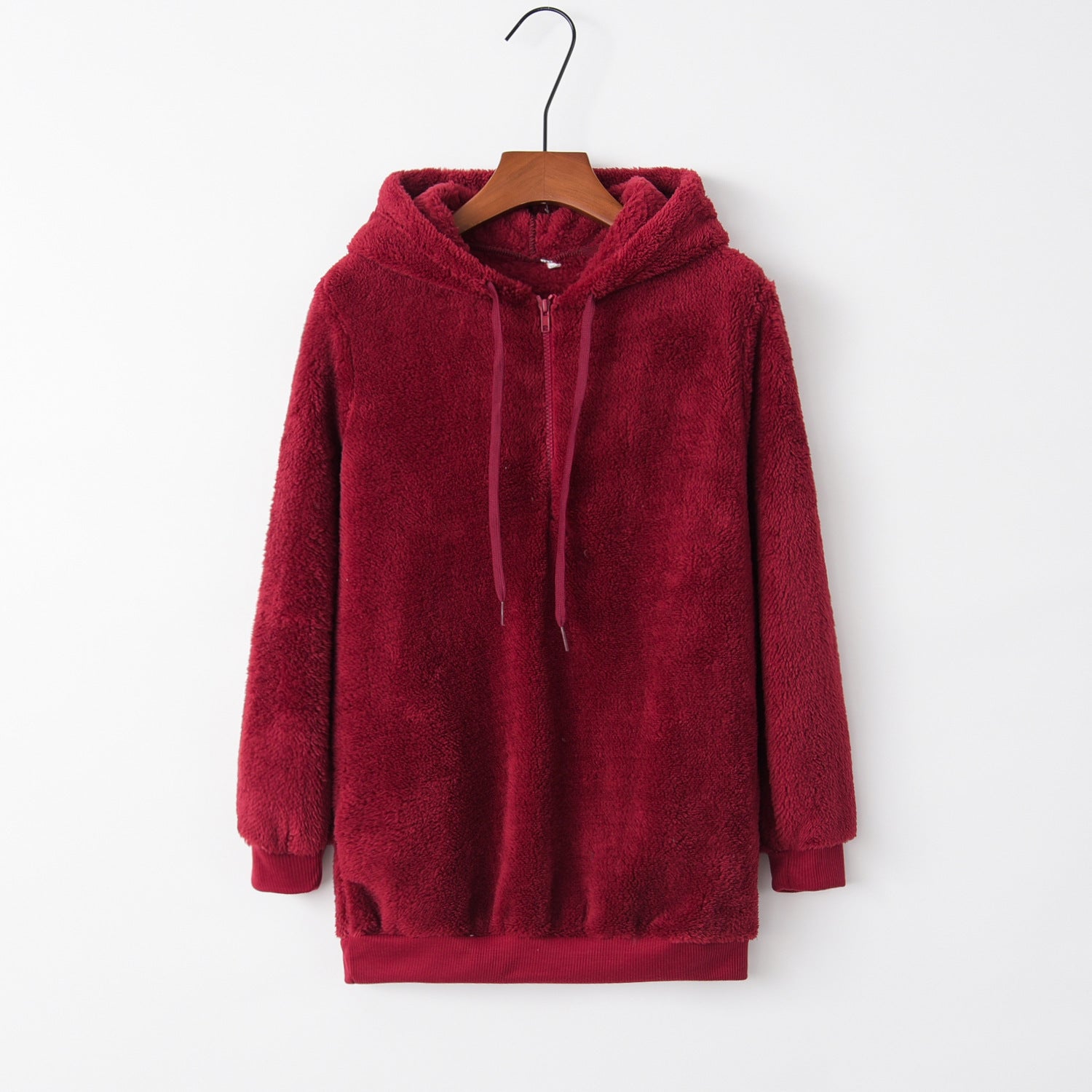 Long Sleeve Hooded Fleece Pullover Coat – Solid Color Women's Winter Wear