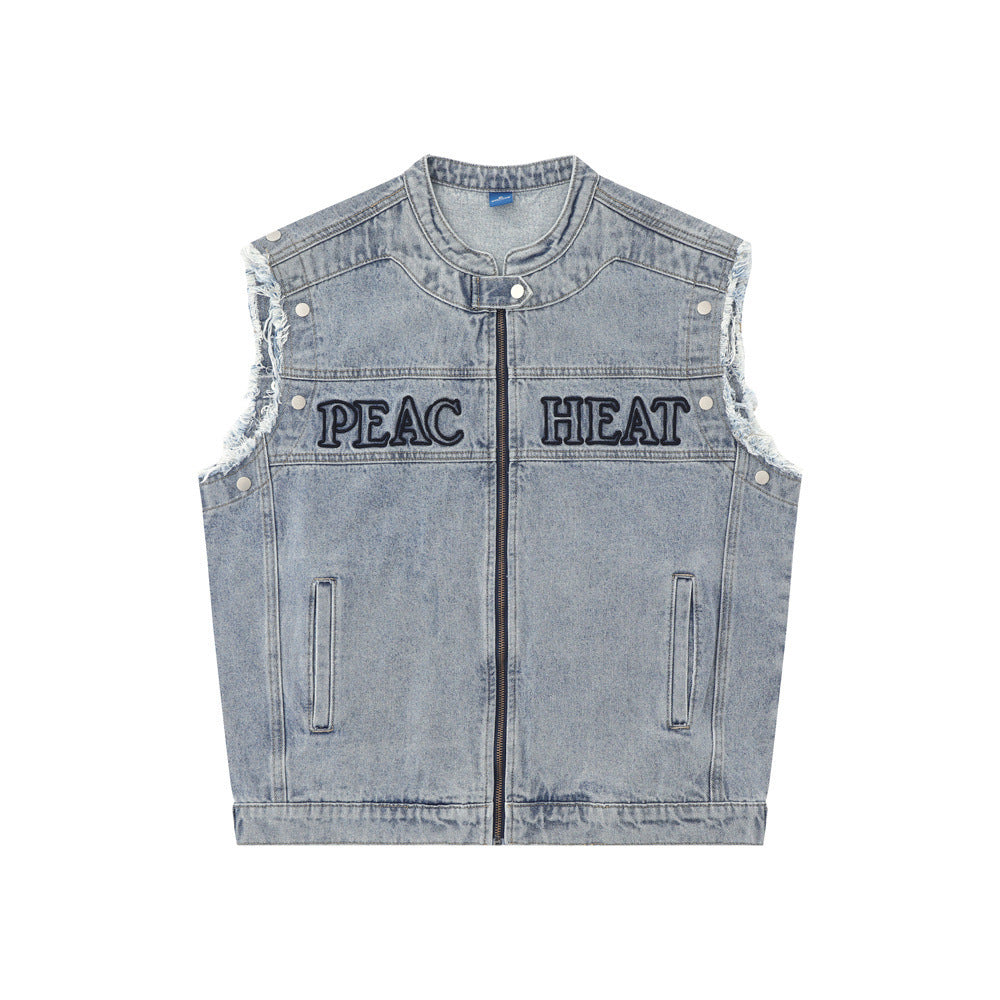 Detachable Trendy Letter Embroidery Denim Coat for Men My Store