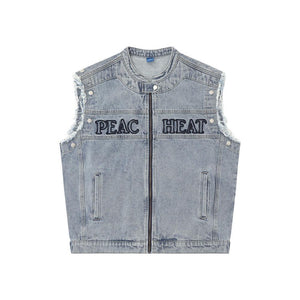 Detachable Trendy Letter Embroidery Denim Coat My Store 