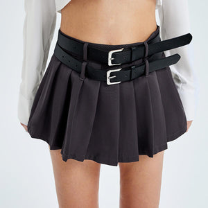 High Waist Slimming Double Belt Pleated Skirt My Store 