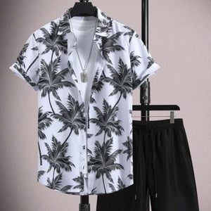 Men's Casual Ice Silk Printed Short-Sleeve Shirt & Shorts Set – Summer Sports Outfit - MRC STORE