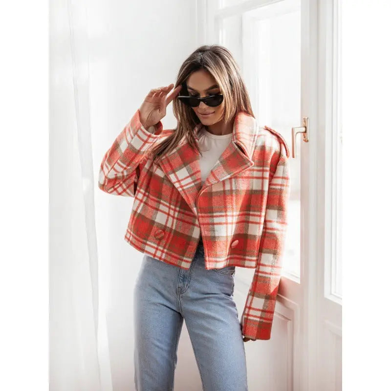 Tailored Plaid Woolen Coat My Store  28.49