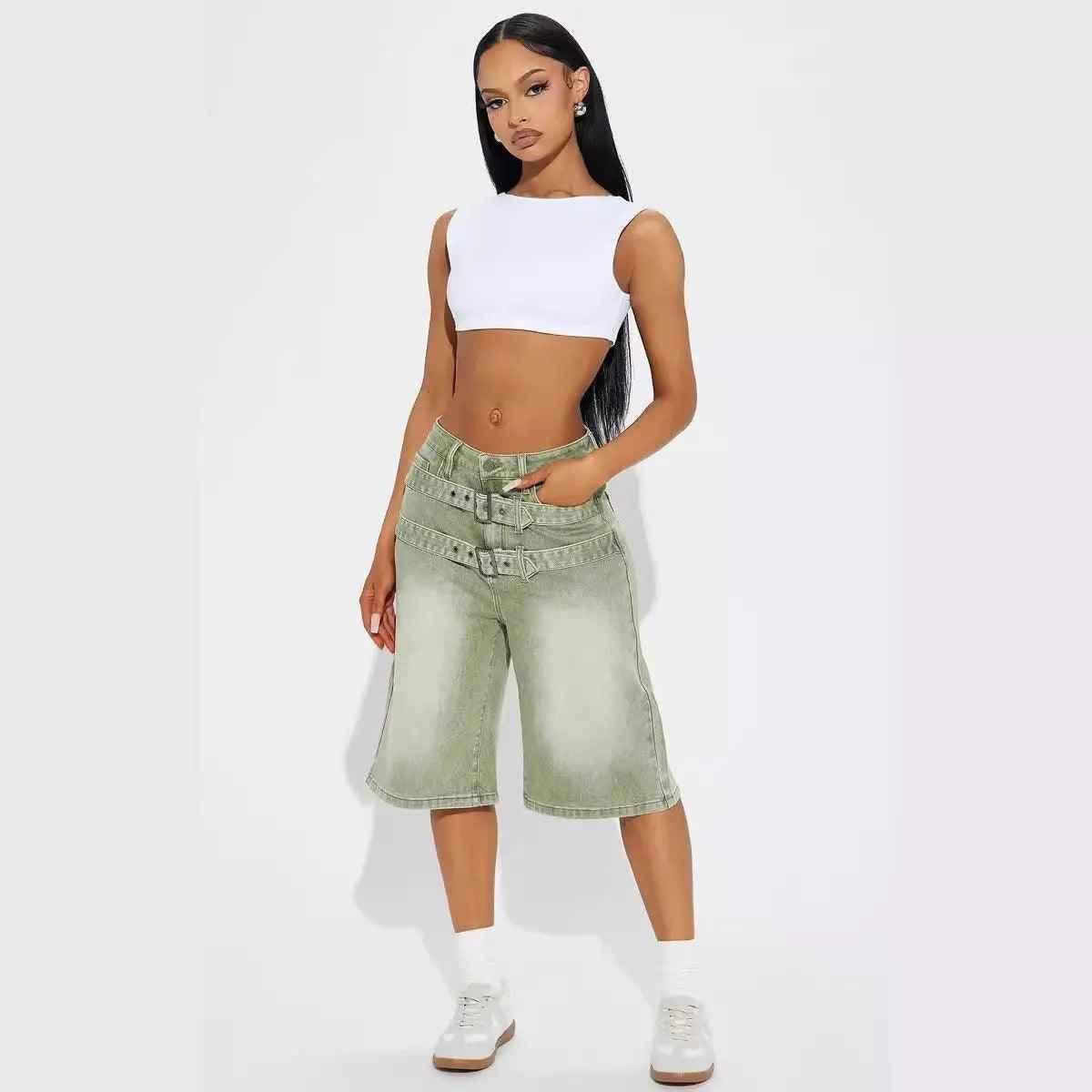 Adjustable Double - Belt Jeans - MRC STOREbottomsMRC StoreAdjustable Double - Belt JeansMRC STORECJNZ210247603CXGreenL