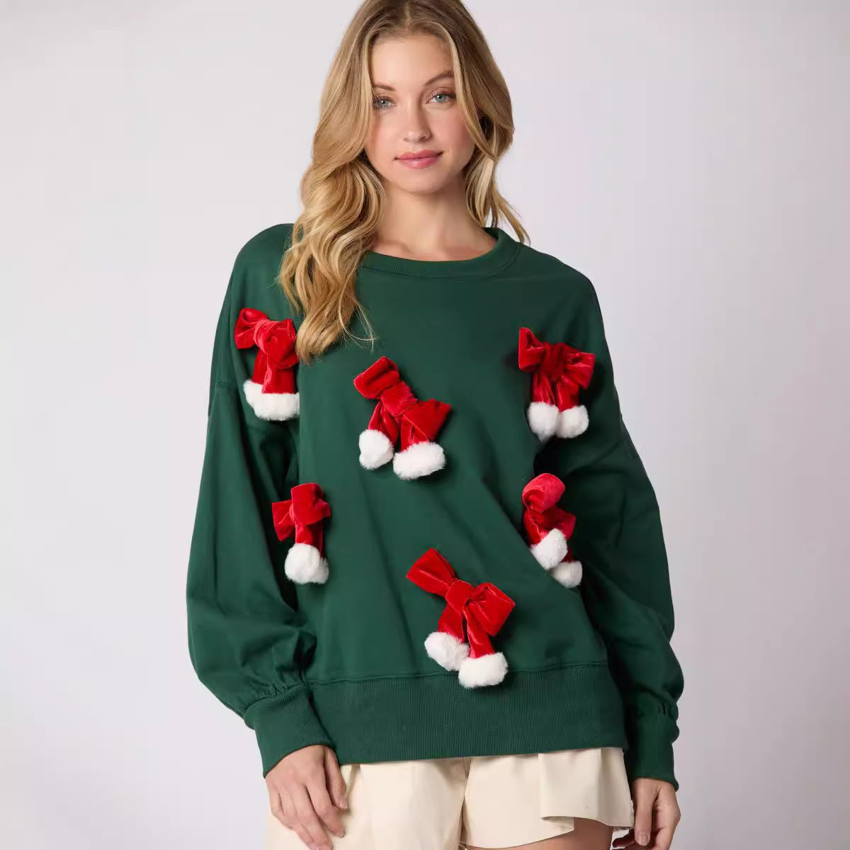 Festive Christmas Bowknot Long Sleeve Sweatshirt - Casual Holiday Style My Store 