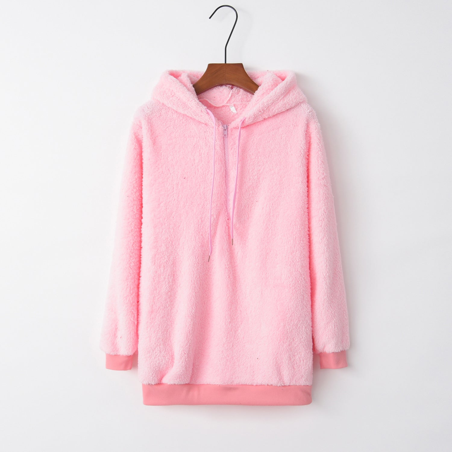 Long Sleeve Hooded Fleece Pullover Coat – Solid Color Women's Winter Wear