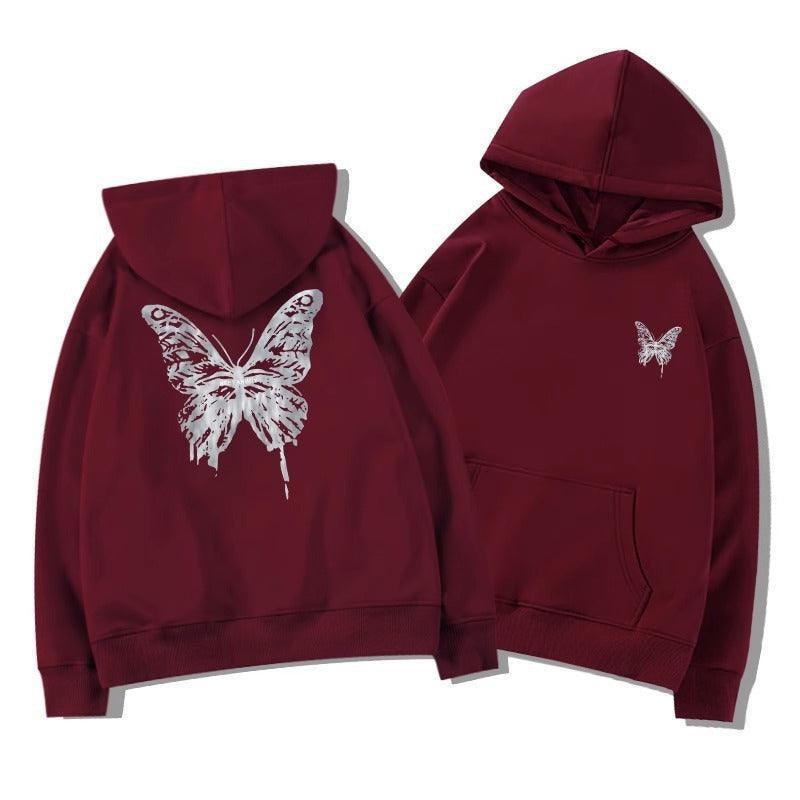 American Retro Butterfly Hoodie - MRC STORETopMy StoreAmerican Retro Butterfly Hoodie - MRC STOREMRC STORECJWY199943420TGWine Red With Velvet2XL