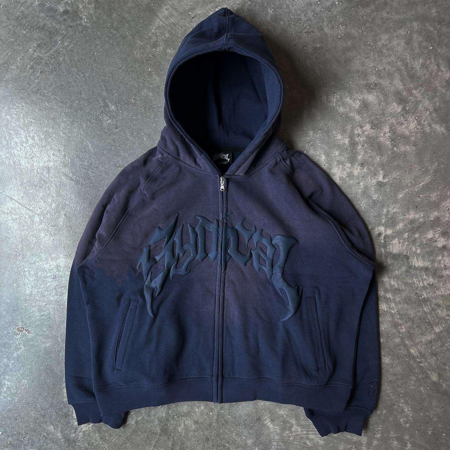 American Vintage Zipper Hoodie Trendy Gothic Letter Print - MRC STORETopMy StoreAmerican Vintage Zipper Hoodie Trendy Gothic Letter Print - MRC STOREMRC STORECJWY189474625YBNavy Blue2XL