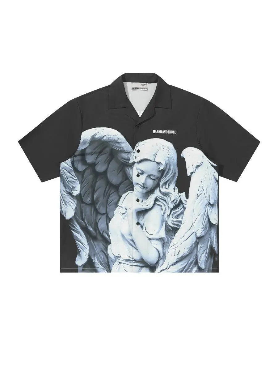 Angel Plaster Print Cuban Collar Shirt - MRC STORETopMy StoreAngel Plaster Print Cuban Collar Shirt - MRC STOREMRC STORECJYH180197803CXBlackL