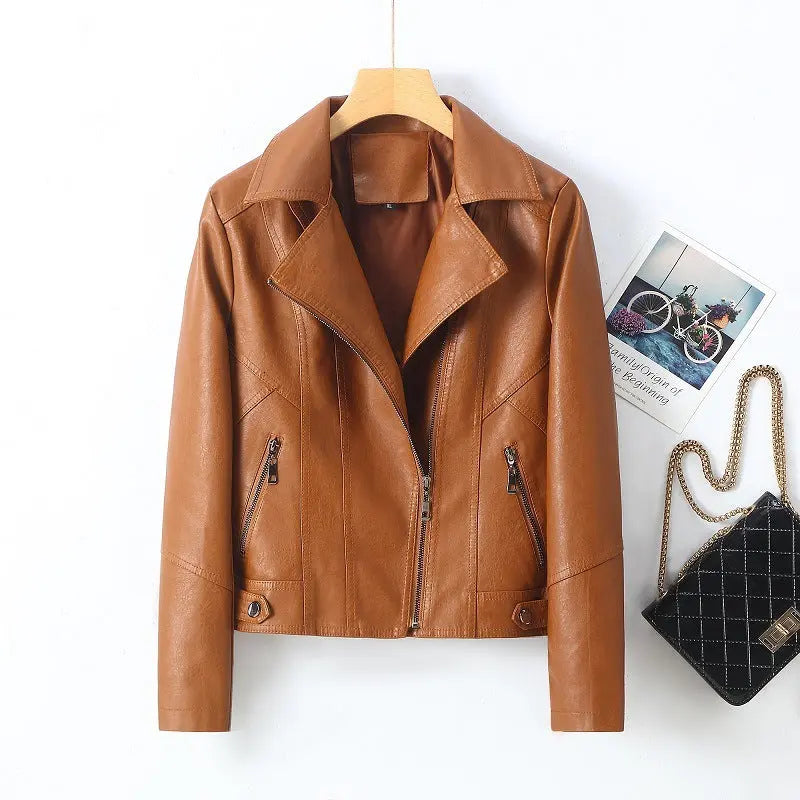 Lapel Small Leather Coat My Store 