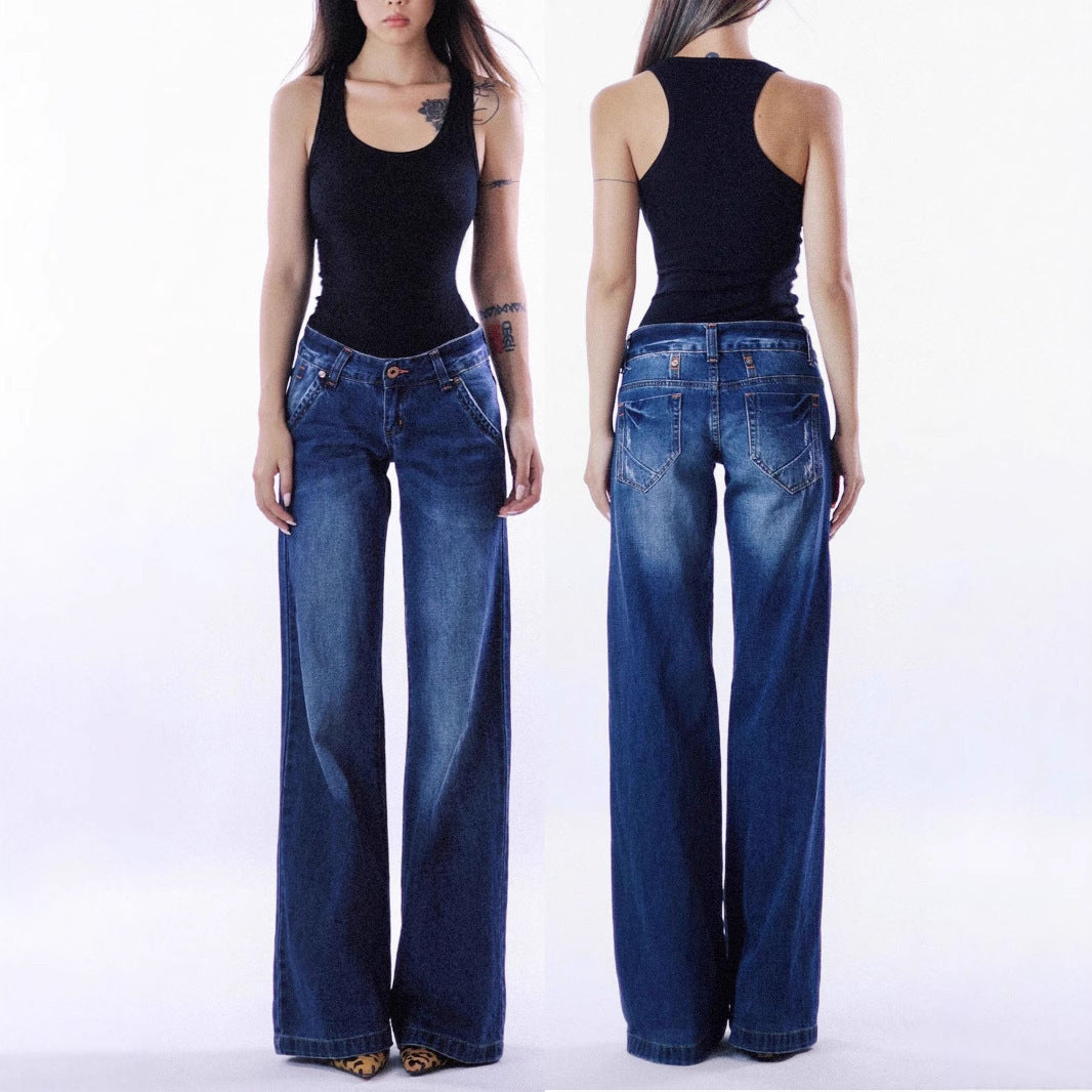Women’s Retro Jeans - Low Waist Washed Blue My Store 