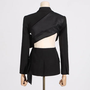 Fashion V-Neck Bow Stitching Lace-up Waist Slim Fit Jacket My Store 