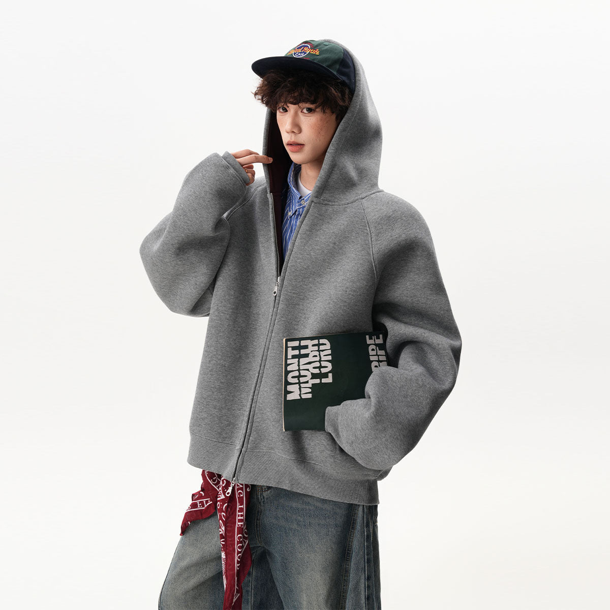 Men’s Contrast Zipper Hooded Cardigan My Store  42.00