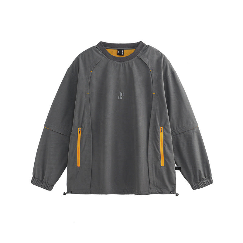 Gray jacket with yellow zippers on a white background
