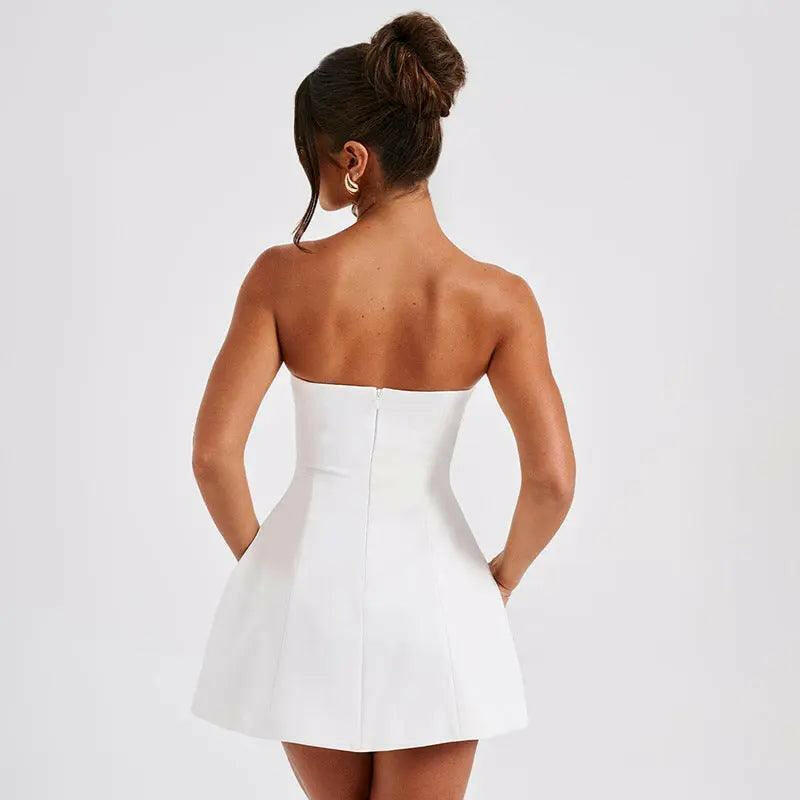 Summer Solid Backless Mini Dress.