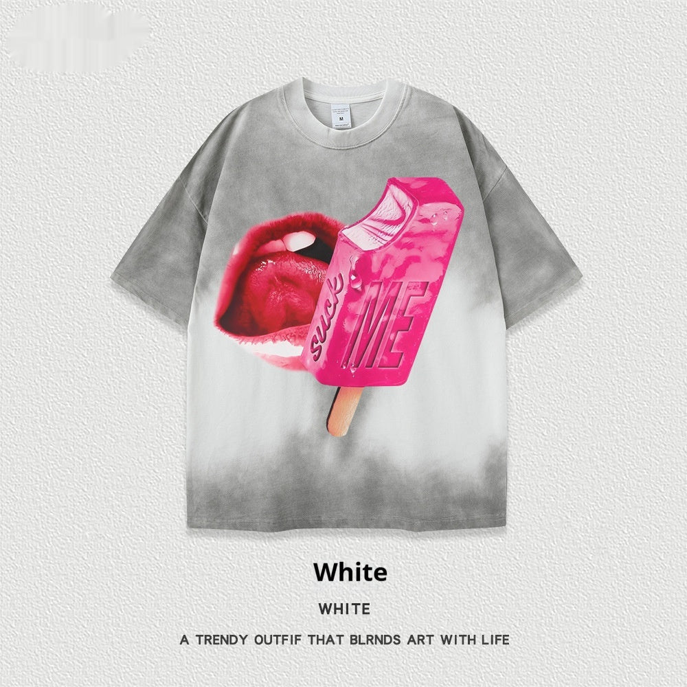 Women’s Street T-Shirt - Washed Cartoon Loose Top My Store  27.86