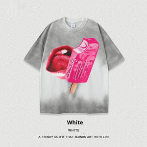 Women’s Street T-Shirt - Washed Cartoon Loose Top My Store  27.86