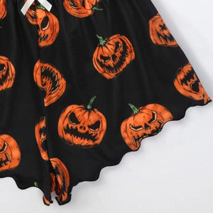 Halloween Pumpkin Print Sleeveless Sling Top and Shorts Pajama Set My Store 