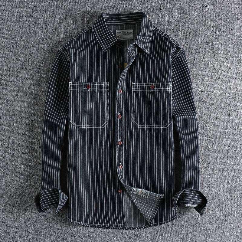 Back Embroidered Striped Long - Sleeved Shirt - MRC STORETopMy StoreBack Embroidered Striped Long - Sleeved Shirt - MRC STOREMRC STORECJDS190612615OLKhaki2XL