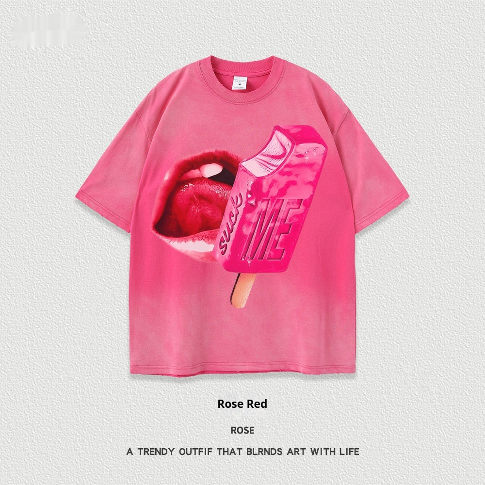 Women’s Street T-Shirt - Washed Cartoon Loose Top My Store  27.86