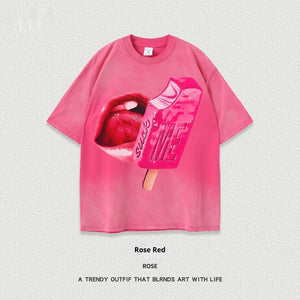 Women’s Street T-Shirt - Washed Cartoon Loose Top My Store  27.86