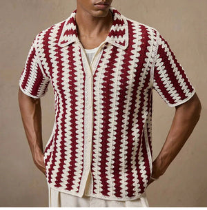Men’s Knitwear Shirt - Vintage Stripe Hollow My Store 